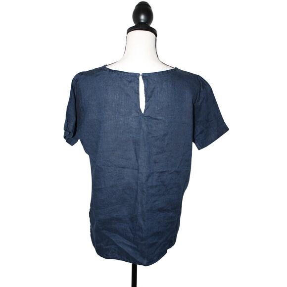 Mango Casual Women's Small Blue Linen Top Tops Short Sleeve Round Neck Tee - Picture 2 of 4